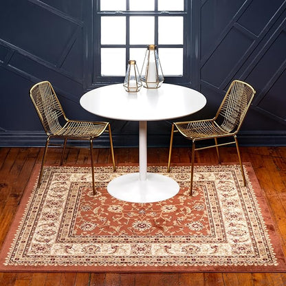 Rugs.com Aditi Collection Rug – 4' Square Brick Red Low Rug Perfect for Living Rooms, Kitchens, Entryways