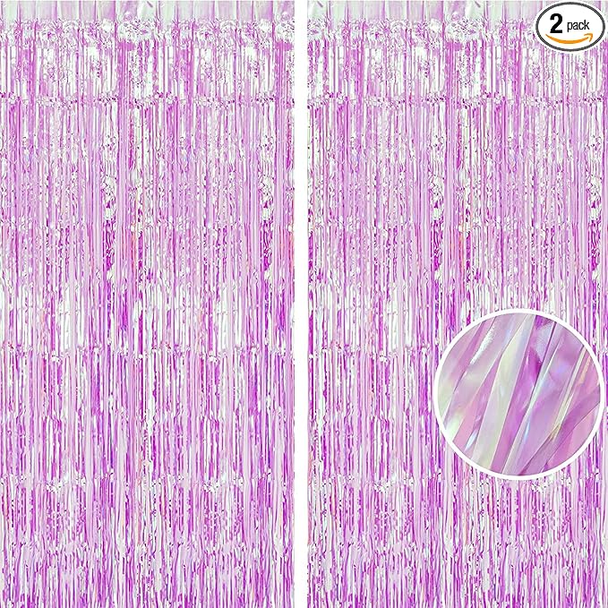 BRAVESHINE Iridescent Purple Foil Curtain - 2 Pack 3.2x6.5ft Holographic Party Streamers Tinsel Backdrop for Girl/Birthday/Valentine’s/Bachelorette/Engagement/Mermaid/Butterfly/Bridal Shower Decor