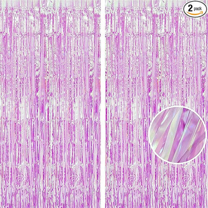 BRAVESHINE Iridescent Purple Foil Curtain - 2 Pack 3.2x6.5ft Holographic Party Streamers Tinsel Backdrop for Girl/Birthday/Valentine’s/Bachelorette/Engagement/Mermaid/Butterfly/Bridal Shower Decor
