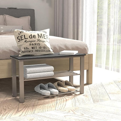 Simple Houseware Wood Top Shoe Storage Bench for Entryway, Grey