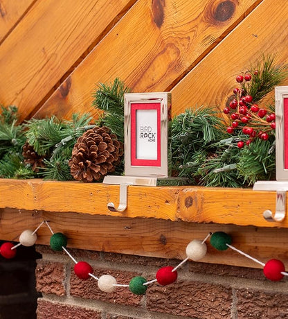 BIRDROCK HOME Photo Frame Stocking Holders - Holiday Greetings Mantle Fireplace Topper - Decorative Christmas Stocking Holder - Stainless Steel (Rectangle - Set of 4)