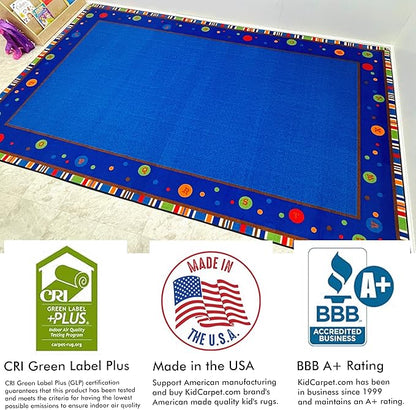 ABC Dots School Rug, 7'6" x 12' Rectangle, Multicolored, Educational Classroom Rug, Kids Learning Play Mat | Area Rug for Bedroom or Playroom