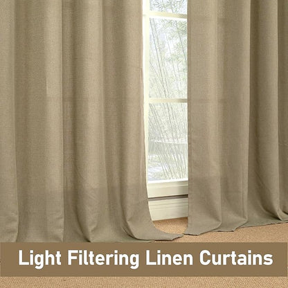 LAMIT Linen Textured Curtains for Living Room, 63 inches Long Grommet Thermal Insulated Thick Burlap Curtains Light Filtering Panels for Bedroom/Farmhouse, Set of 2 Panels, W52 x L63, Tan Brown