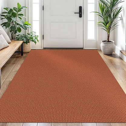 EARTHALL Woven Area Rug 4x6 Ft Washable Rugs for Entryway Non Slip Braided Throw Rugs Bedroom Carpet Cotton Entry Rug Cotton Floor Carpets for Bedroom Dining Room Living Room, Rustic Orange/Tan