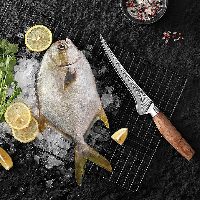 Fillet Knife 7 Inch, Precision Boning Knife for Efficient Meat Cutting and Boning， Boning Knife in high Carbon Steel