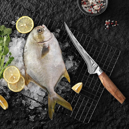 Fillet Knife 7 Inch, Precision Boning Knife for Efficient Meat Cutting and Boning， Boning Knife in high Carbon Steel