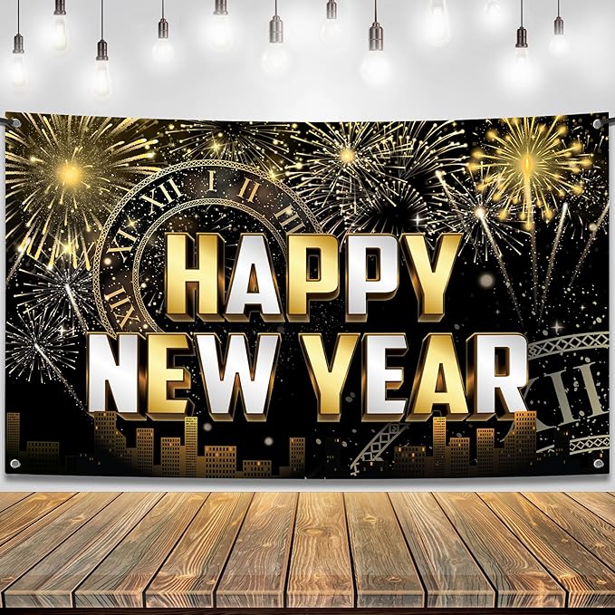KatchOn, XtraLarge Happy New Year Banner - 72x44 Inch | New Year Backdrop 2026 | New Years Decorations 2026 | NYE Eve Banner For NYE Decorations 2026 | New Years Eve Party Supplies 2026