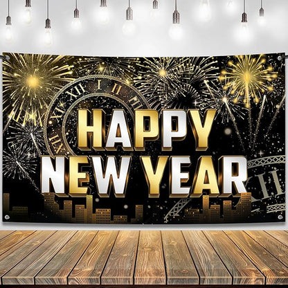 KatchOn, XtraLarge Happy New Year Banner - 72x44 Inch | New Year Backdrop 2026 | New Years Decorations 2026 | NYE Eve Banner For NYE Decorations 2026 | New Years Eve Party Supplies 2026