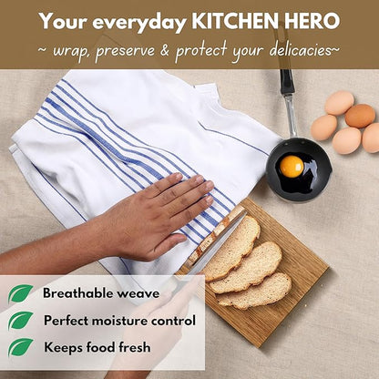 Native Fab Blue Kitchen Dish Towels 16"x26" Set of 12 Herringbone Weave - Scandia Stripe 100% Cotton Tea Towels, Dishcloths, Absorbent Reusable Hand Towels with Hanging Loop - Blue White
