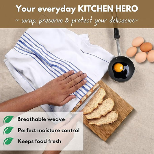 Native Fab Blue Kitchen Dish Towels 16"x26" Set of 12 Herringbone Weave - Scandia Stripe 100% Cotton Tea Towels, Dishcloths, Absorbent Reusable Hand Towels with Hanging Loop - Blue White