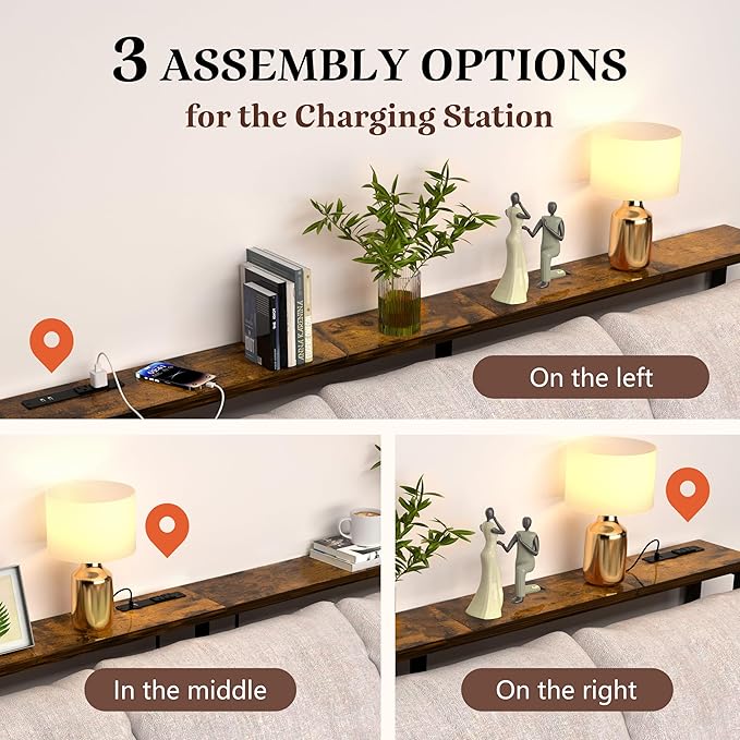 GRLEAF 63" Narrow Console Sofa Table with Built-in Power Strip (2 AC Outlets & 2 USB Ports) – 4.9ft Power Cord, Metal Frame, Easy Assembly, Ideal for Behind Couch, Hallway, and Office | Rustic Brown