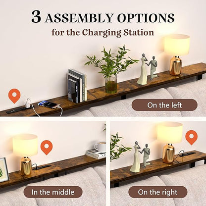 GRLEAF 63" Narrow Console Sofa Table with Built-in Power Strip (2 AC Outlets & 2 USB Ports) – 4.9ft Power Cord, Metal Frame, Easy Assembly, Ideal for Behind Couch, Hallway, and Office | Rustic Brown
