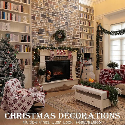 6 Feet Pre-Lit Artificial Christmas Garland with Lights -Real Touch Cedar Garland -Battery Operated -Christmas Decorations -Garland for Table, Fireplace, Mantle,Wall, Indoor Outdoor -Home Decor