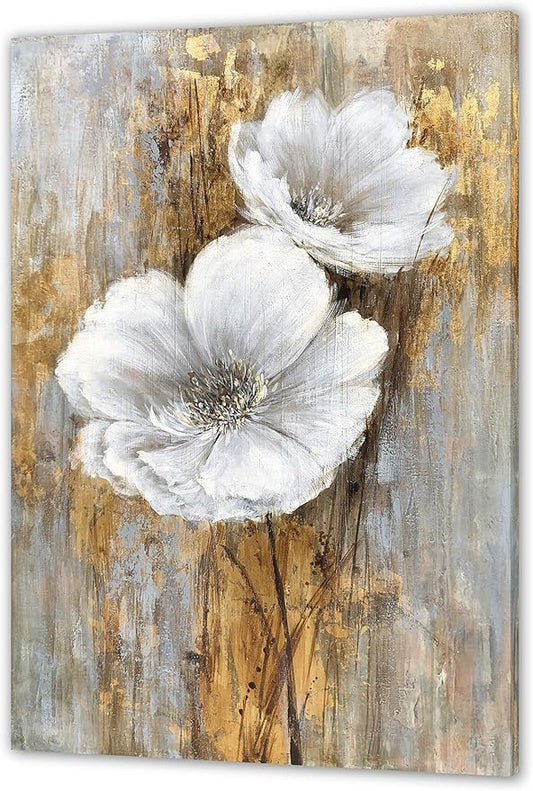 Yihui Arts White Floral Wall Pictures Vertical Lily Bouquet Flower Oil Painting Artwork for Living Room Bedroom Hallway Decor