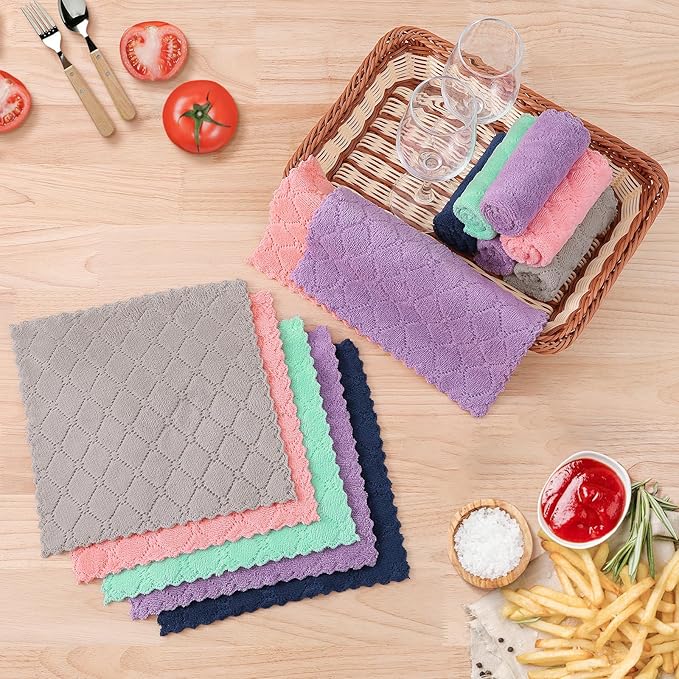 Homaxy 12 Pack Kitchen Dish Cloths (10 x 10 Inches, Purple), Super Soft and Absorbent Coral Velvet Dish Towels, Nonstick Oil Fast Drying Microfiber Cleaning Cloth, No Lint Household Dishcloths