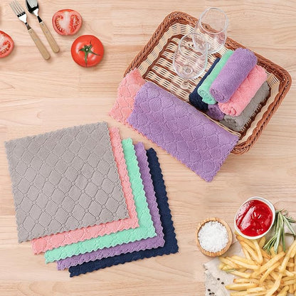 Homaxy 12 Pack Kitchen Dish Cloths (10 x 10 Inches, Purple), Super Soft and Absorbent Coral Velvet Dish Towels, Nonstick Oil Fast Drying Microfiber Cleaning Cloth, No Lint Household Dishcloths