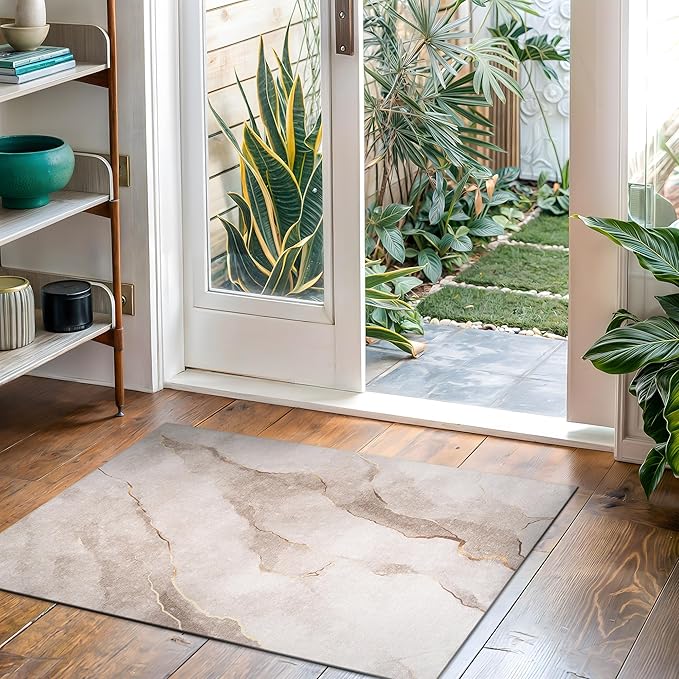 Bloom Rugs Washable Non-Slip 2x3 Rug - Ivory/Gold Modern Abstract Area Rug for Living Room, Bedroom, Dining Room, and Kitchen - Exact Size: 2' x 3'