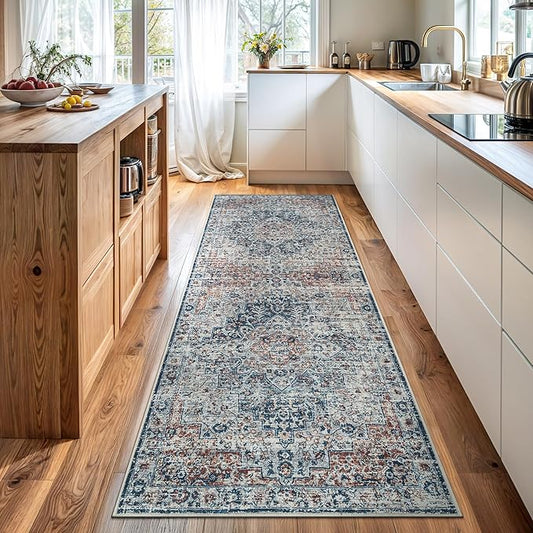 Bloom Rugs Caria Washable Non-Slip 10 ft Runner - Terracotta/Teal Traditional Runner for Entryway, Hallway, Bathroom, and Kitchen - Exact Size: 2'6" x 10'