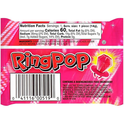 Ring Pop Pink Valentine's Candy, Individually Wrapped Pink Lollipops, Strawberry 30 Ct Bulk Suckers for Kids, Fun Candy for Gender Reveals, Valentine's Gifts, Goodie Bags, Party Favors