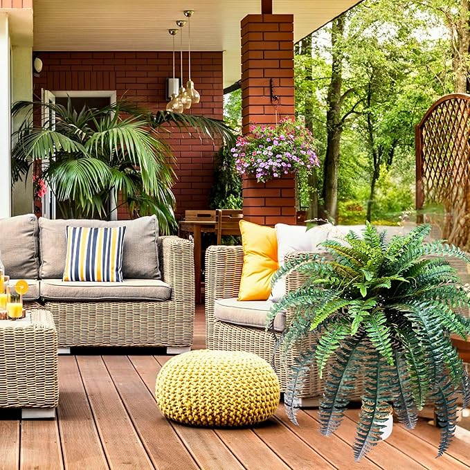 Giant Artificial Boston Ferns for Outdoors Large –UV Resistant Lifelike Faux Fern, Realistic Silk Greenery Plants Large Office, Home Decor,88 Branches,48 Inch Fake Fern Leaf Green.No Base.