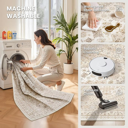 zesthome Washable Runner Rug 2.5x12 - Stain Resistant Entryway Rug,Ultra-Thin Kitchen Rugs, Anti Slip Backing Runner Rugs for Entrance Laundry Room Indoor Hallway (Cream/Beige,2.5'x12')