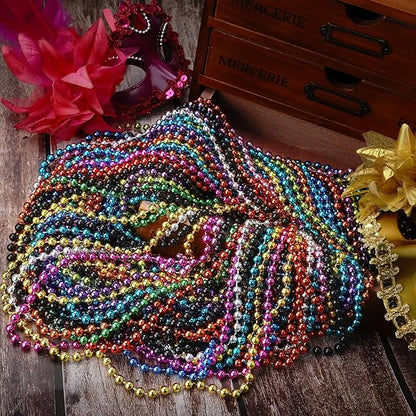 YAXINRUI 72 PCS Mardi Gras Beads Necklaces, 33 Inch 12 Colors Party Bead Necklace for Mardi Gras, Christmas, St. Patrick's Day, Throw Beaded Party Favors in 12 Shiny Metallic Colors