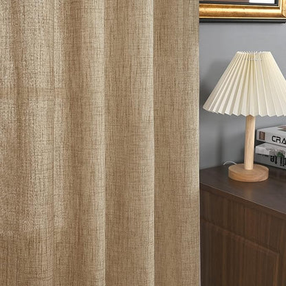 YoungsTex Burlap Linen Curtains 72 Inch Length for Living Room, Toffee Semi Sheer Window Drapes Light Filtering with Bronze Grommet for Bedroom Farmhouse, 2 Panels, 52 X 72 Inch