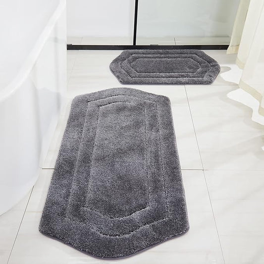 COSY HOMEER Extra Thick Bath Rugs for Bathroom - Anti-Slip Bath Linen Sets Mats Soft Plush 100% Strong Polyester Living Room Bedroom Water Absorbent(Grey,20x32+24x48 -Inches)
