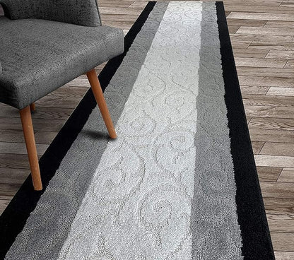 Custom Size Hallway Carpet Runner Rug, Slip Resistant, 31 Inch Wide X Your Choice of Length, Scroll Black, 31 Inch X 26 feet