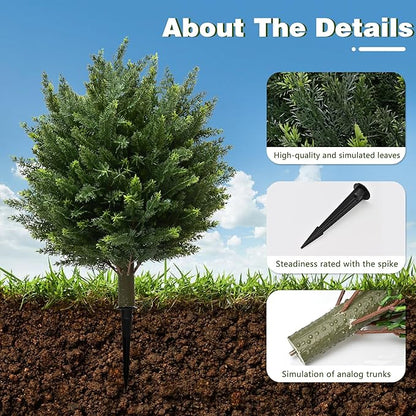 28" UV Resistant Artificial Shrubs for Outdoors - Real Looking Faux Bushes, Fake Cedar Trees, Outdoor Faux Ball Plants & Topiaries - Set of 2 Artificial Shrubs, Artificial Bushes for Garden Decor