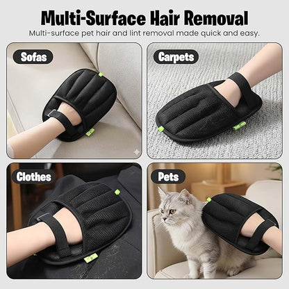 Pet Hair Removal Glove With Secure Velcro Strap. Larger, Thicker Five-Finger Electrostatic Hand Mitt, Lint Remover, Couch, Carpet, Car Seat - Includes 2-Pack Laundry Hair Remover Balls. Cats, Dogs