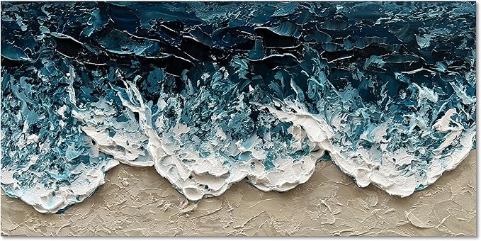 Art Hand-Painted Blue Ocean Beach Landscape Oil Painting Large Abstract Canvas Art Home Wall Decoration 24x48 inches