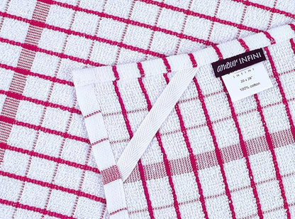 AMOUR INFINI Kitchen Towels Set of 4 - Highly Absorbent, Super Soft Terry Cotton 20x28 Inch Dish Towels with Hanging Loop - Hand & Tea Towels for Cleaning & Drying Dishes (Pink)