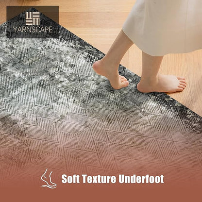 5' x 7' Washable Area Rug - Low Pile Soft Vintage Indoor Rug for Living, Dining or Bedroom - Lightweight Carpet with Non-Slip Backing - Foldable for Easy Placement, Blackish