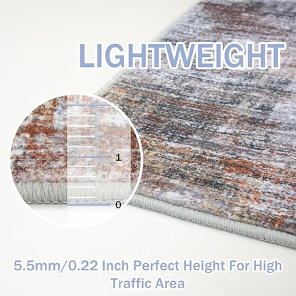 IOHOUZE Abstract Runner Rug 3x14 Ft Washable Runners for Hallways, Non Slip Kitchen Runner Printed Faux Wool Entryway Runner Indoor, Modern Abstract Floor Carpet for Hall Stair, Orange Grey