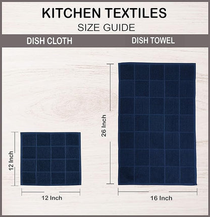 AMOUR INFINI Dish Cloths for Washing Dishes Set of 8 - Highly Absorbent, Super Soft Kitchen Dishcloths - Reusable Quick Dry Dish Rags for Cleaning & Drying Kitchen Linens (12x12 Inch - Blue)