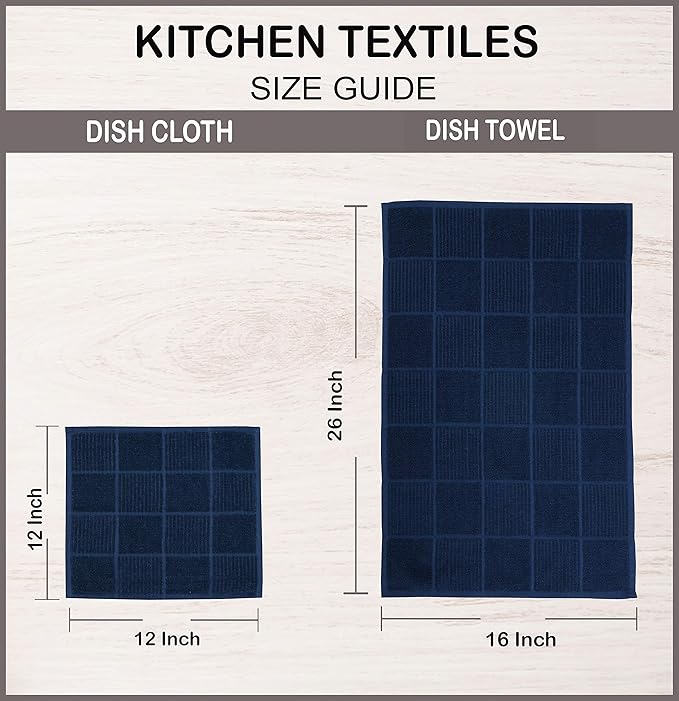 AMOUR INFINI Kitchen Towels Pack of 4 Absorbent, Quick Drying Premium Terry Cotton Dish Towel with Hanging Loop 16x28 Inch Hand & Tea Towels (Blue)