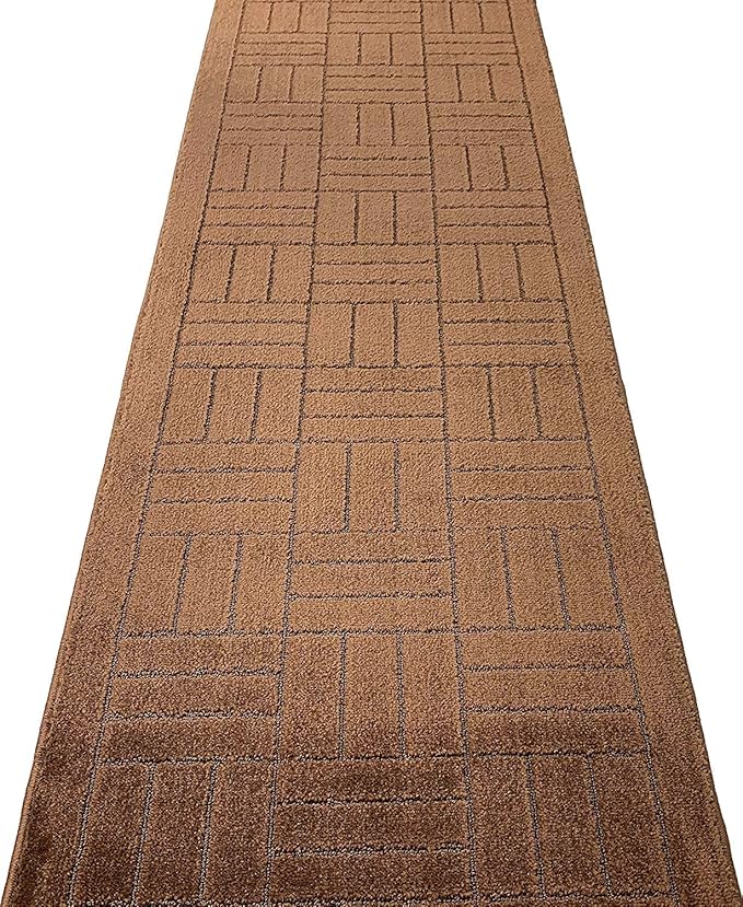 12 ft Long Brown Hallway Kitchen Runner Rug Non-Slip Washable, 26" X 12' Carpet Runner Rugs-Rubber Backed, Custom Size Floor Mat for Stairs Bedroom Bathroom Entryway, Your Choice of Length