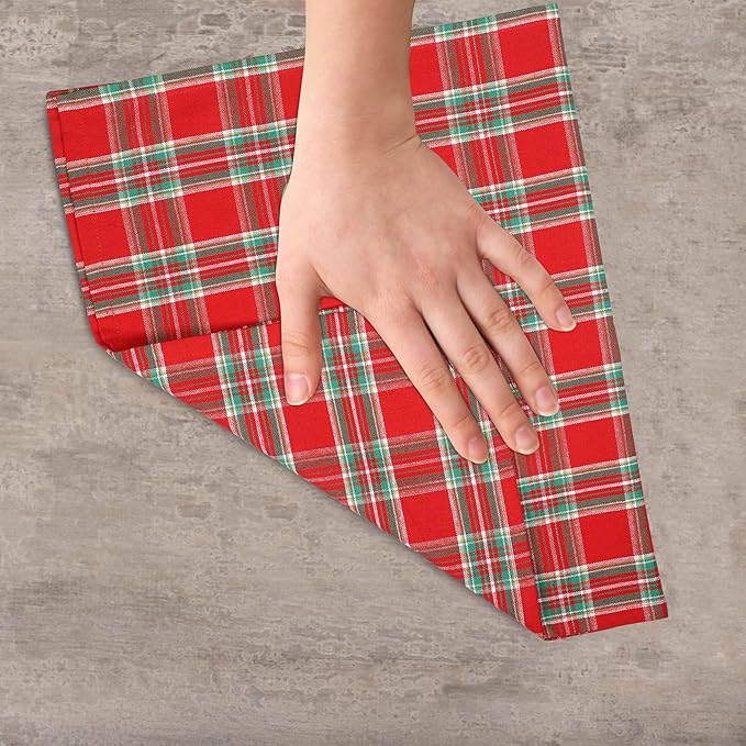 Christmas Kitchen Towels Set of 6, Soft Premium Cotton Highly Absorbent Towels 18x28 Inches, Washable & Reusable, Quick Drying Dish Cloths with Mitered Corner - Red/Green/White, Checks