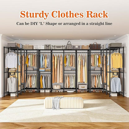Raybee Clothes Rack Heavy Duty Clothing Racks for Hanging Clothes Loads 1100LBS, Garment Rack Freestanding for Bedroom, 75" H x 75" W x 15.7" D, Black