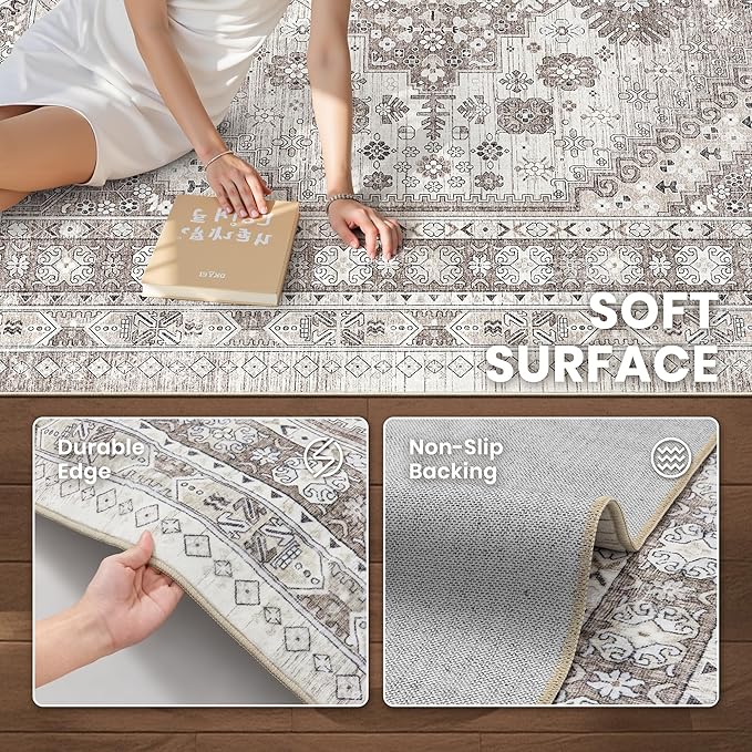 zesthome Washable Runner Rug 2.5x8 - Stain Resistant Entryway Rug,Ultra-Thin Kitchen Rugs, Anti Slip Backing Runner Rugs for Entrance Laundry Room Indoor Hallway (Brown/Beige,2.5'x8')