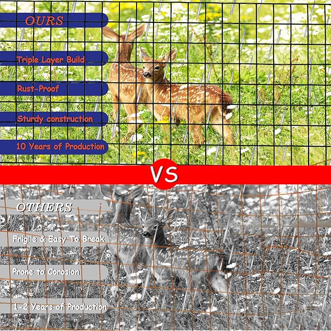 Black Metal Garden Fence, 60inch(H) x 50ft(L), 2 inch x 3 inch,14GA 2/3/4/5/6 Ft Tall Chicken Wire PVC Coated Welded Wire Mesh Roll for Dogs Border Yard Vegetable Plant Protection Poultry Netting