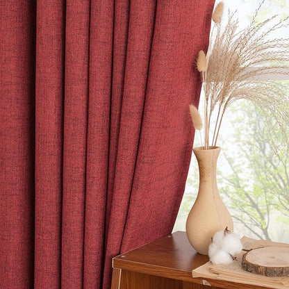 YoungsTex Burgundy Red Linen Curtains 80 Inch Length for Living Room, Light Filtering Semi Sheer Drapes with Back Tab Rod Pocket for Christmas Bedroom Dining Room, 2 Panels, 52 X 80 Inch