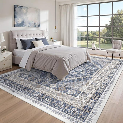 zesthome 10x12 Area Rugs,Stain Resistant Washable Rug,Ultra-Thin Rugs for Living Room,Bedroom,Non-Slip Backing Home Decor Large Area Rug (Blue/Beige,10'x12')