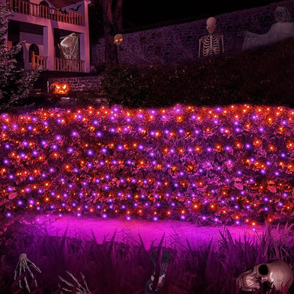 WBao Halloween Lights Outdoor 200LED 8.4ft x 5.2ft Orange Purple Halloween Net Lights with 8 Modes, Timer, Connectable, Waterproof & Dark Green Wire for Lawn, Bushes, Trees, Outdoor Holiday Decor