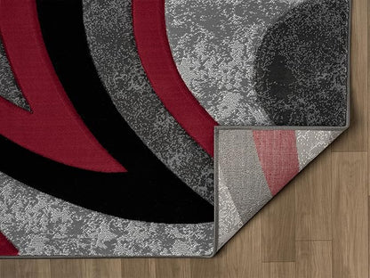 Ultra Soft Area Rug Hand Carved - Modern Abstract Design for Indoor Living Room & Bedroom - Stain Resistant, Easy to Clean - (2'7''x7, Red)