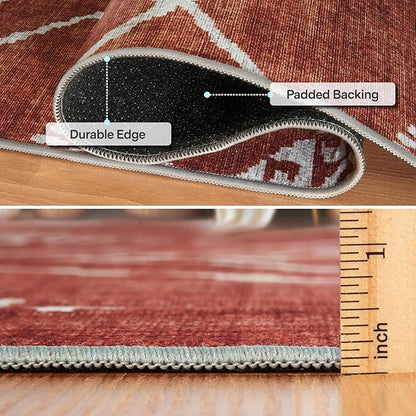 ReaLife Rugs Machine Washable Area Rug Runner - Living Room Bedroom Bathroom Kitchen Entryway Office - Padded Low Pile Stain Resistant Premium - Moroccan Diamond Tribal - Jax - Orange 2'6" x 6'