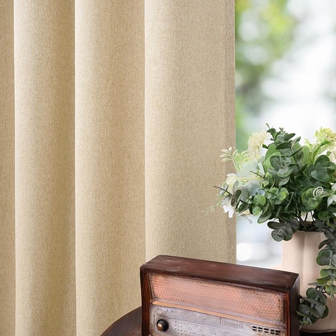 BGment Faux Linen Curtains for Bedroom 63 Inch Length 2 Panels Set, Sand Beige Burlap Textured Light Filtering Privacy Thick Window Curtain Drapes for Living Room Farmhouse, Each 38 Inch Wide
