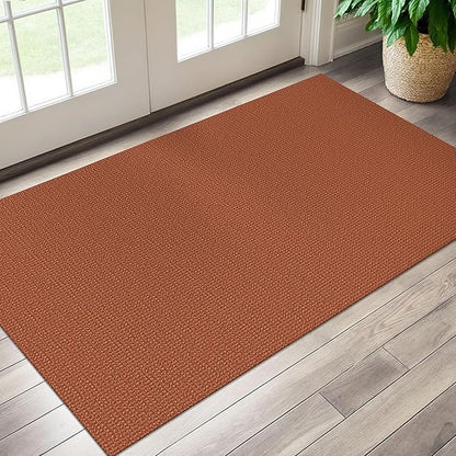 EARTHALL Woven Area Rug 3x5 Ft Washable Rugs for Entryway Braided Non Slip Rubber Backed Throw Rugs Door Mat Indoor Outdoor Entrance Cotton Carpet for Kitchen Foyer Front Door, Rustic Orange/Tan