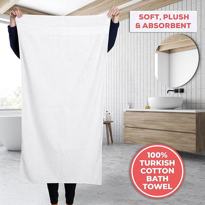 TEXTILOM 100% Turkish Cotton 2 Pcs Bath Towel Set, Luxury Bath Towels for Bathroom, Soft & Absorbent Hotel Quality Bathroom Towels Set (27 x 54 inches)- White
